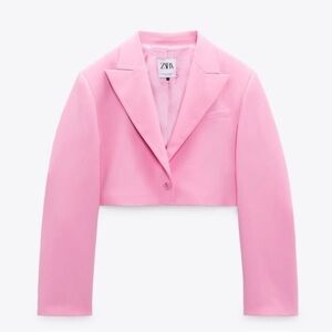 ZARA Linen Blend Cropped Blazer pink - Small